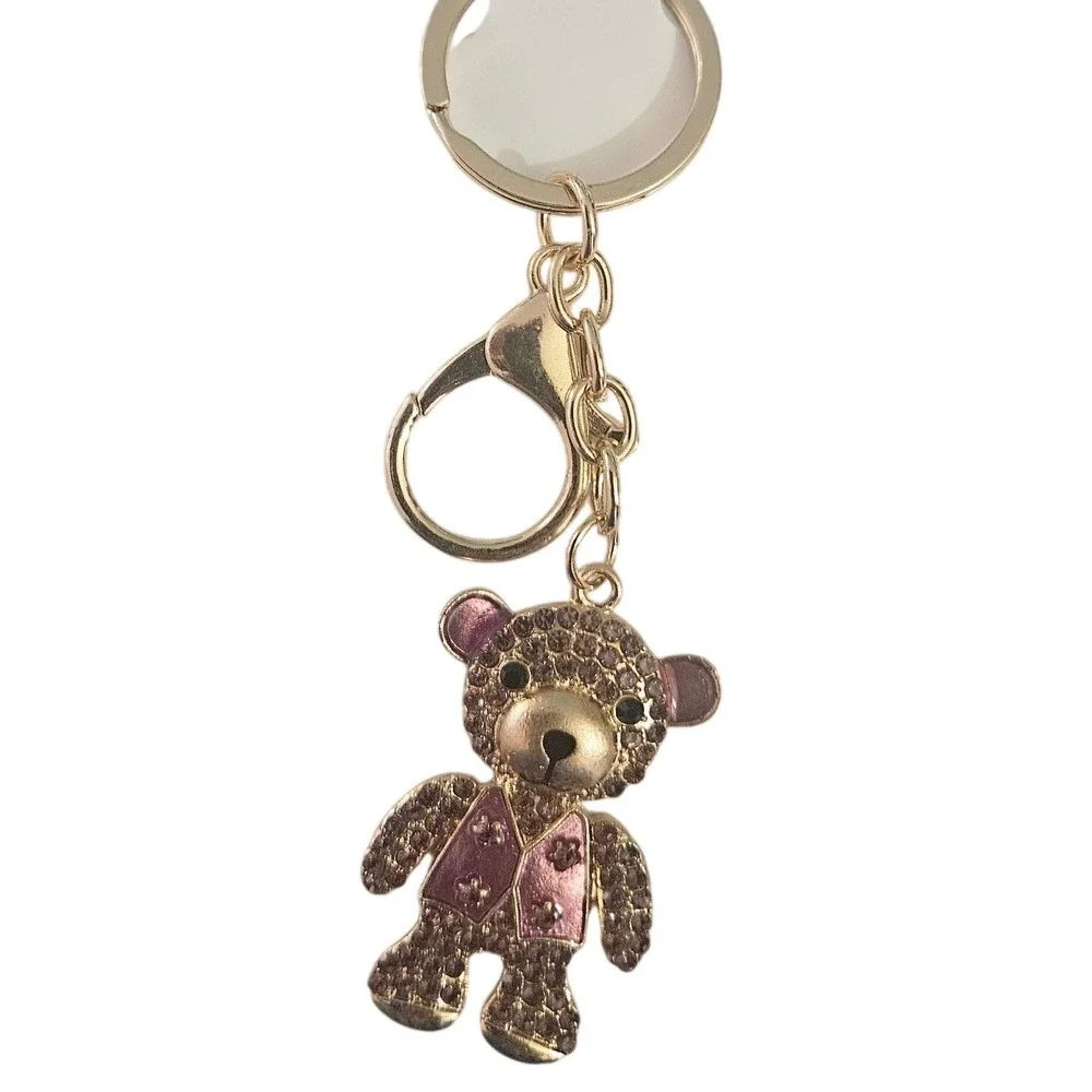 Sparkling Teddy Bear Keychain Rhinestone Encrusted Gold Tone Bag Charm Women‎